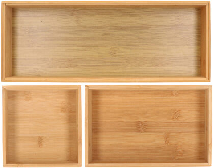 Gerimport Lade bakjes organiseer set - 3x delig - bamboe hout - opbergsysteem - 38 x 33 cm