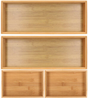 Gerimport Lade bakjes organiseer set - 4x delig - bamboe hout - opbergsysteem - 30 x 55 cm
