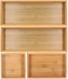 Gerimport Lade bakjes organiseer set - 4x delig - bamboe hout - opbergsysteem - 38 x 51 cm