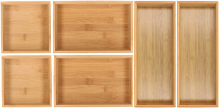 Gerimport Lade bakjes organiseer set - 6x delig - bamboe hout - opbergsysteem - 30 x 70 cm