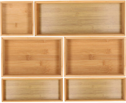 Gerimport Lade bakjes organiseer set - 6x delig - bamboe hout - opbergsysteem - 46 x 38 cm