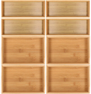 Gerimport Lade bakjes organiseer set - 6x delig - bamboe hout - opbergsysteem - 46 x 46 cm