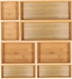 Gerimport Lade bakjes organiseer set - 8x delig - bamboe hout - opbergsysteem - 46 x 53 cm