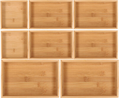 Gerimport Lade bakjes organiseer set - 8x delig - bamboe hout - opbergsysteem - 65 x 54 cm