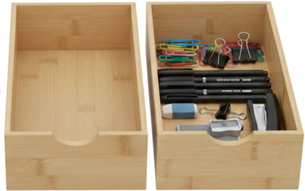 Gerimport Lade organizer - 2x - bamboe hout - 15 x 30 x 7 cm - bakje - kast organizer