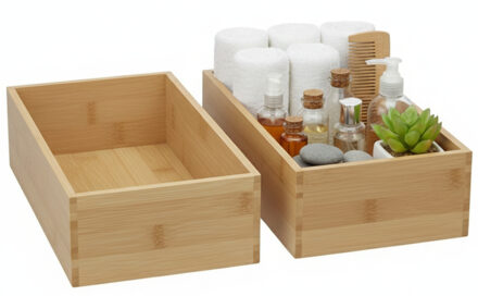 Gerimport Lade organizer - 2x - bamboe hout - 25 x 15 x 7 cm - bakje - kast organizer