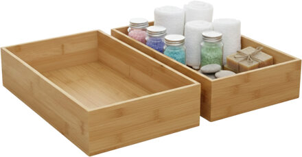 Gerimport Lade organizer - 2x - bamboe hout - 32 x 24 x 7 cm - bakje - kast organizer