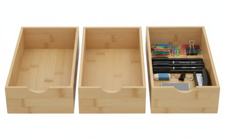 Gerimport Lade organizer - 3x - bamboe hout - 15 x 30 x 7 cm - bakje - kast organizer
