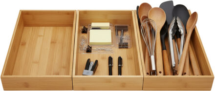 Gerimport Lade organizer - 3x - bamboe hout - 32 x 24 x 7 cm - bakje - kast organizer