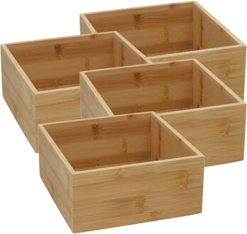 Gerimport Lade organizer - 4x - bamboe hout - 15 x 15 x 7 cm - bakje - kast organizer - organizer