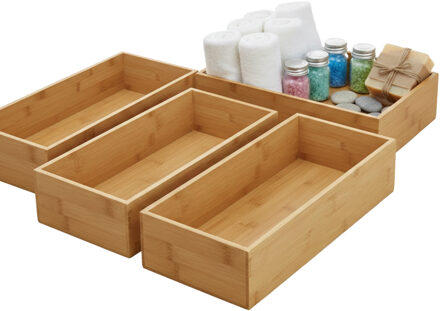 Gerimport Lade organizer - 4x - bamboe hout - 15 x 30 x 7 cm - bakje - kast organizer