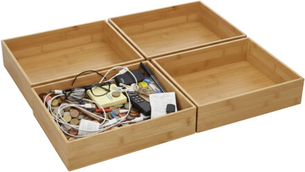 Gerimport Lade organizer - 4x - bamboe hout - 32 x 24 x 7 cm - bakje - kast organizer