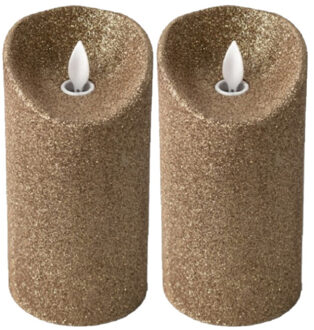 Gerimport LED kaars/stompkaars - 2x stuks - goud - H15 cm - glitters - kerst kaarsen