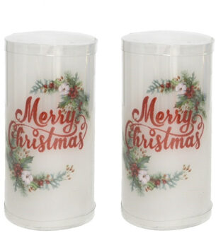 Gerimport LED kaars/stompkaars - 3x - Merry Christmas - wit - H15 cm