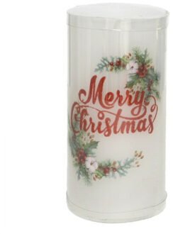 Gerimport LED kaars/stompkaars - Merry Christmas - wit - H15 cm