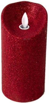 Gerimport LED kaars/stompkaars - rood - H15 cm - glitters - kerst kaarsen