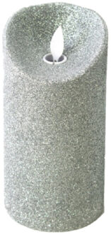 Gerimport LED kaars/stompkaars - zilver - H15 cm - glitters - kerst kaarsen