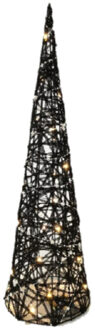 Gerimport LED kegel/piramide kerstboom lamp - zwart - rotan - H40 cm
