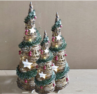 Gerimport LED kegels/piramide kerstboom lampen - set 3x st - 40,60,80 cm -rotan -met licht