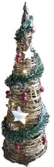 Gerimport LED piramide kerstboom - H60 cm - rotan - kerstverlichting - kerstverlichting figuur Groen