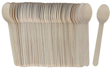 Gerimport Lepels - bamboe - 160x stuks - naturel - 16 cm - verjaardag/camping/bbq