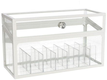 Gerimport Make-up organizer/opberger 14-vaks met deksel 24 x 10 cm van glas - Make-up dozen Transparant