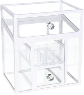 Gerimport Make-up organizer/opberger 6-vaks met deksel 18 x 13 cm van glas