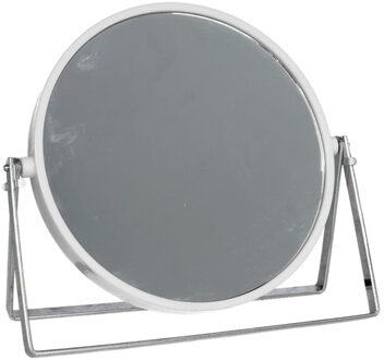 Gerimport Make-up spiegel 2-zijdig gebruik - vergrotend - dia 18 cm - wit/zilver - Make-up spiegeltjes