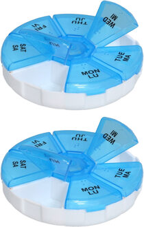 Gerimport Medicijnen doosje/pillendoosje - 2x - 7-vaks - blauw - geschikt voor 7 dagen