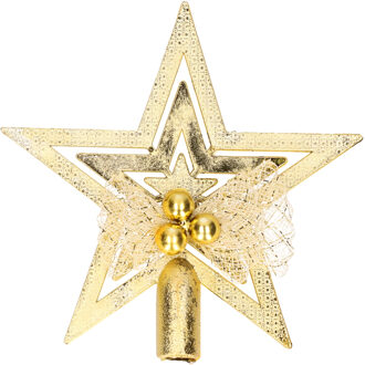 Gerimport Mini Kerstboom piek goud 14 cm met glitters - Kleine kerstpieken