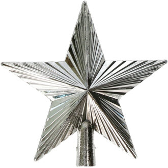 Gerimport Mini kerstboom piek - ster - zilver - kunststof - 14,5 cm - kerstboompiek