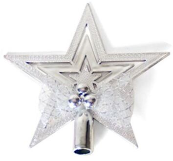 Gerimport Mini Kerstboom piek zilver 14 cm met glitters - Kleine kerstpieken - kerstboompieken Zilverkleurig