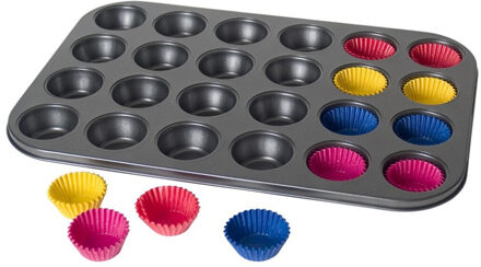 Gerimport Mini muffins en cupcakes bakken bakvorm/bakblik 38 x 26 cm - voor 24x stuks - Muffinvormen / cupcakevormen Grijs