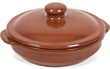 Gerimport Mini ovenschaal/stoofpot - Oviedo - aardewerk - D13 x H4 cm - met deksel - bruin