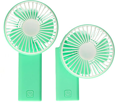 Gerimport Mini ventilator/handventilator - 2x - 8 x 5 x 15 cm - Groen - Verkoeling in zomer