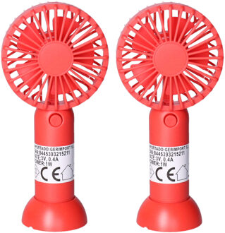 Gerimport Mini ventilator/handventilator - 2x - 8 x 5 x 16 cm - Rood - Verkoeling in zomer