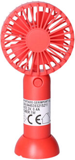 Gerimport Mini ventilator/handventilator - 8 x 5 x 16 cm - Rood - Verkoeling in zomer