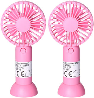 Gerimport Mini ventilator/handventilator - pakket 5x - 8 x 5 x 16 cm - Roze - Verkoeling in zomer