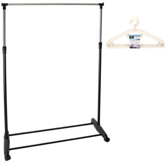 Gerimport Mobiel kledingrek enkele stang 90-160 cm incl. 10 witte kledinghangers