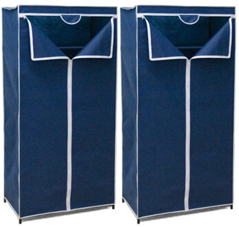 Gerimport Mobiele Kledingkast - 2x - opvouwbaar - 75 x 46 x 160 cm - blauw - opberger