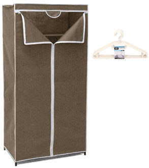 Gerimport Mobiele opvouwbare kledingkast bruin 75 x 46 x 160 cm incl. 10 witte kledinghangers