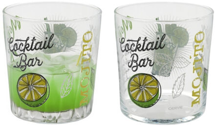 Gerimport Mojito cocktailglazen - 2x - gedecoreerd glas - met teksten - 360 ml