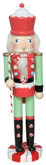 Gerimport Notenkraker decoratie figuur/beeld - 10 x 8 x 38 cm - gekleurd - rood/groen - kunststof