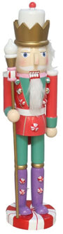 Gerimport Notenkraker decoratie figuur/beeld - 10 x 8 x 38 cm - rood/groen/paars - kunststof