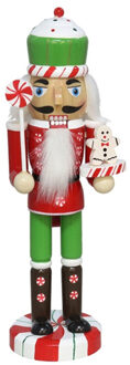 Gerimport Notenkraker decoratie figuur/beeld - 7 x 6,5 x 25 cm - rood/groen - hout - kerstbeeld