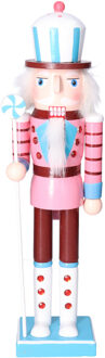 Gerimport Notenkraker decoratie figuur/beeld - 8,5 x 38 cm - pastel blauw/roze - hout - kerstbeeld