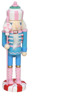 Gerimport Notenkraker decoratie figuur/beeld - 8 x 6 x 25 cm - gekleurd - blauw/lichtroze - kunststof