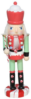 Gerimport Notenkraker decoratie figuur/beeld - 8 x 6 x 25 cm - gekleurd - rood/groen - kunststof