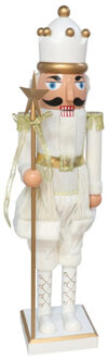 Gerimport Notenkraker decoratie figuur/beeld - 80 cm - wit/goud - kunststof - kerst