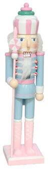 Gerimport Notenkraker decoratie figuur/beeldje - 38 cm - pastel kleuren roze en blauw - hout - kerst